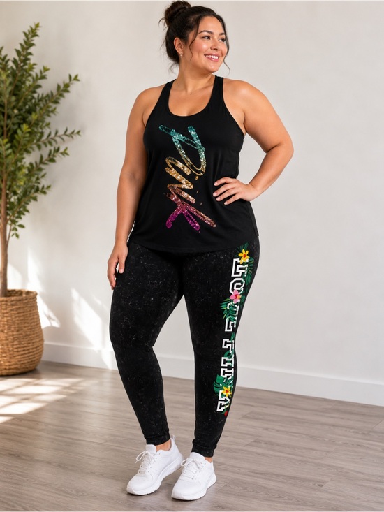 PINK Victoria's Secret Pants - Va Pink Floral Tropical Side Print Xl leggings with sequin tank top set